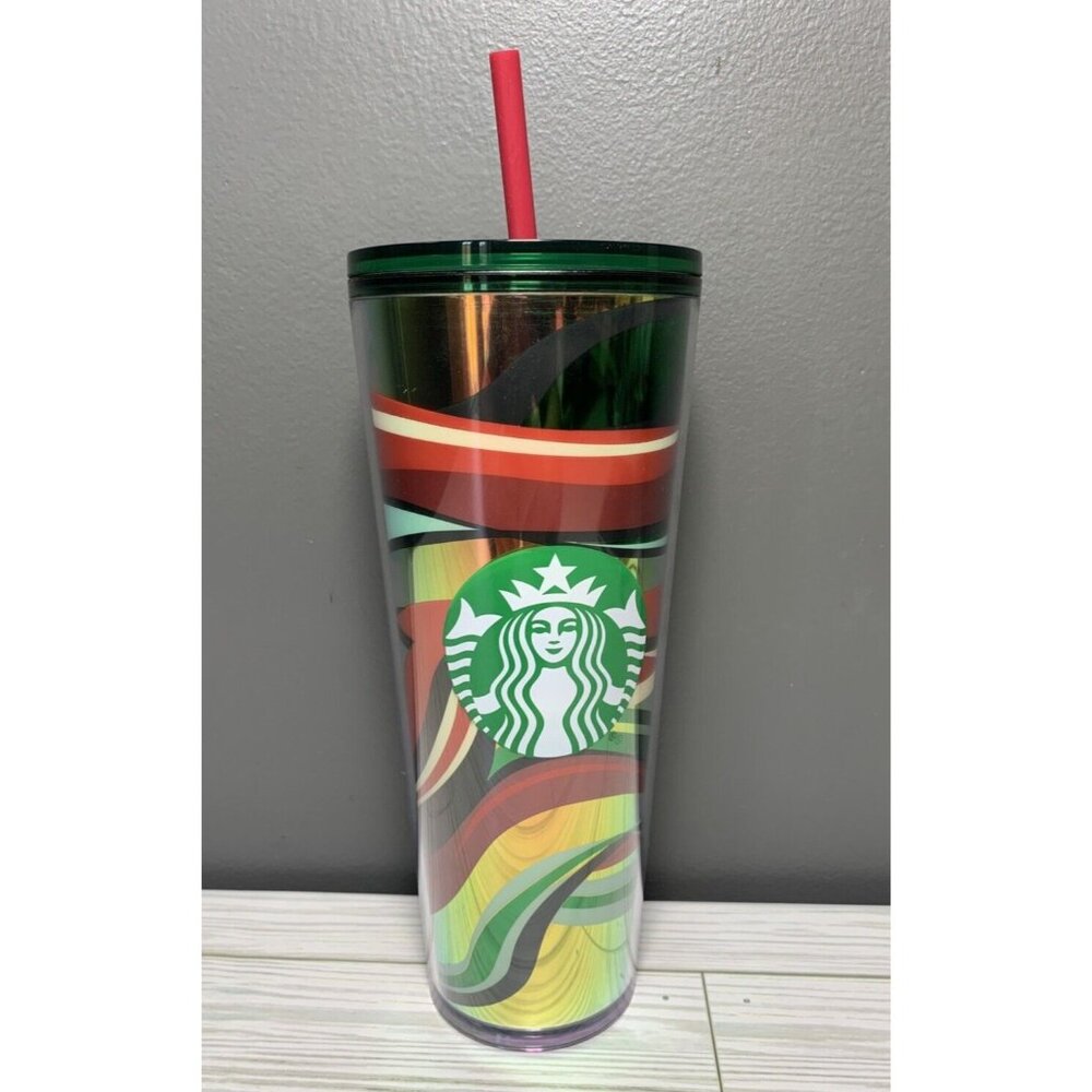 Starbucks Winter Holiday Mulit Color Swirl 24oz Cold Cup Tumbler